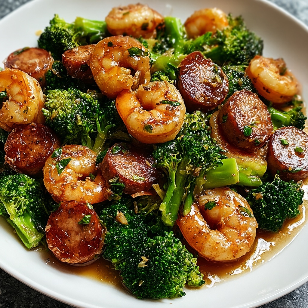 Honey Garlic Shrimp, Sausage & Broccoli Skillet Recipe - Recipe Image