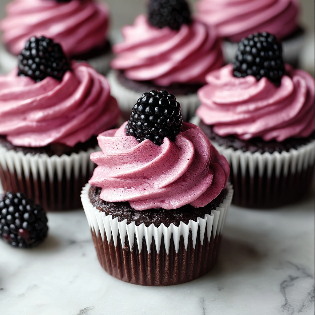 Chocolate Cupcakes with Blackberry Buttercream Recipe - Recipe Image