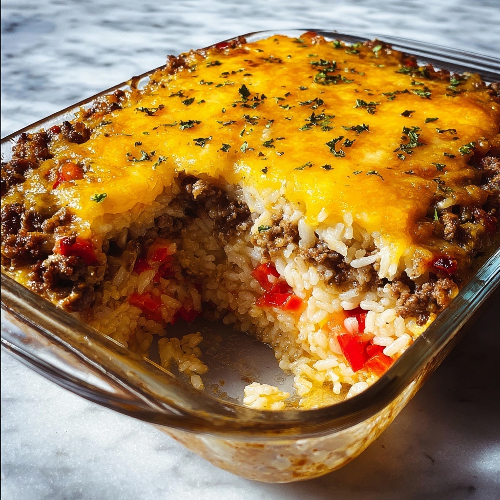 Cheesy Ground Beef Rice Casserole Recipe - Recipe Image
