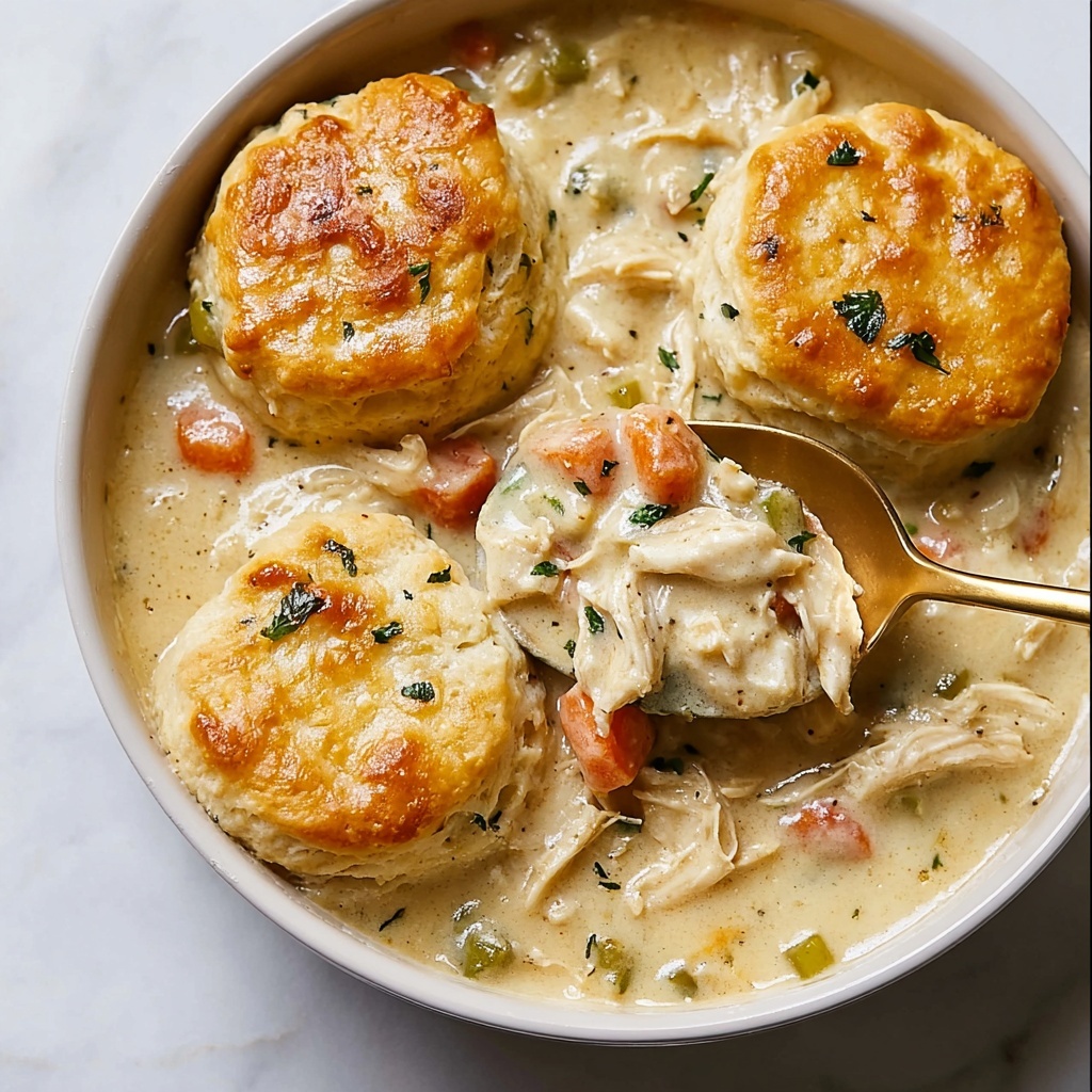 Skillet Chicken Pot Pie with Parmesan Herb Butter Biscuits Recipe - Recipe Image