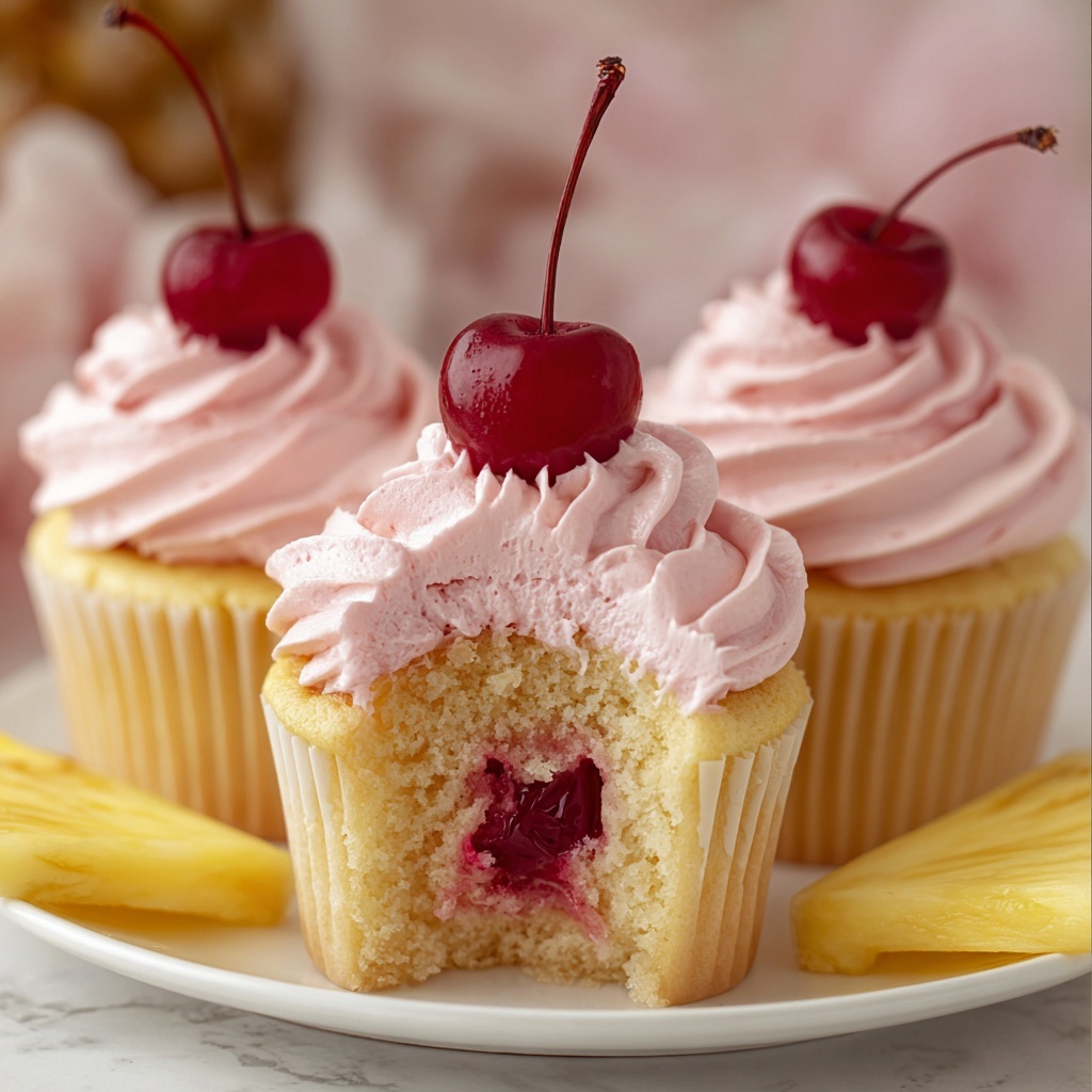 Pineapple Cupcakes with Cherry Frosting Recipe - Recipe Image