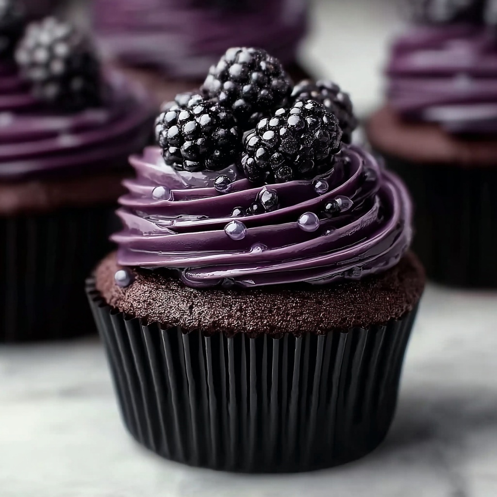Decadent Dark Chocolate Blackberry Cupcakes Recipe - Recipe Image