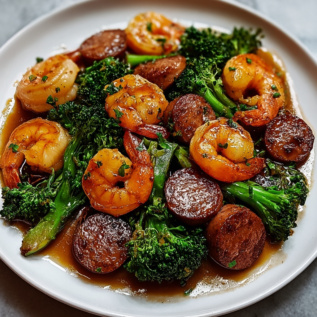 Honey Garlic Shrimp, Sausage & Broccoli Skillet Recipe - Recipe Image