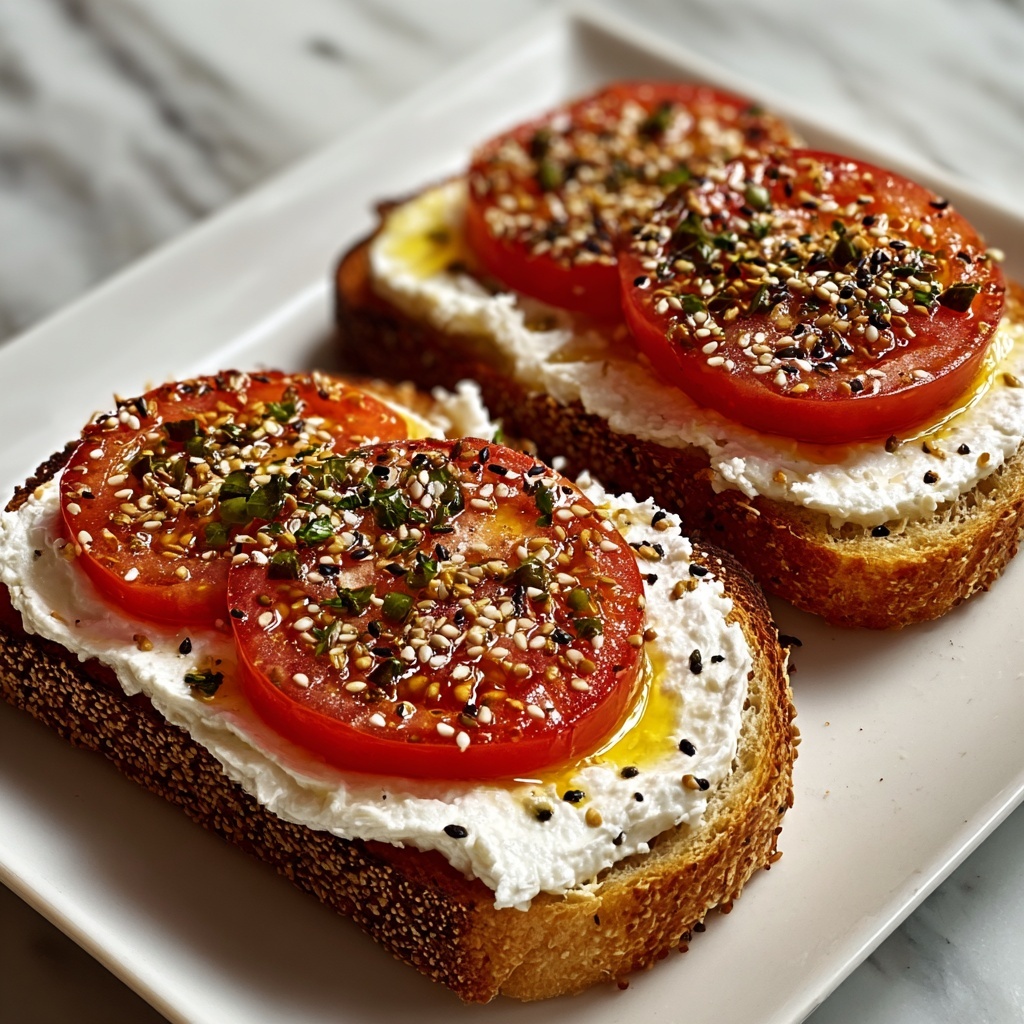 Ricotta & Tomato Toast with Sesame Seeds & Olive Oil Recipe - Recipe Image