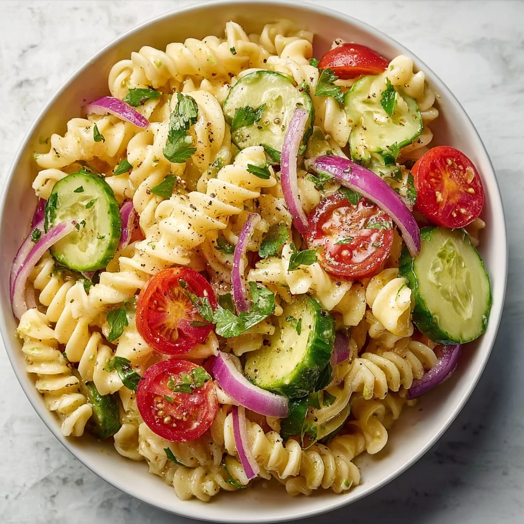 Best Creamy Tomato Cucumber Pasta Salad Recipe - Recipe Image