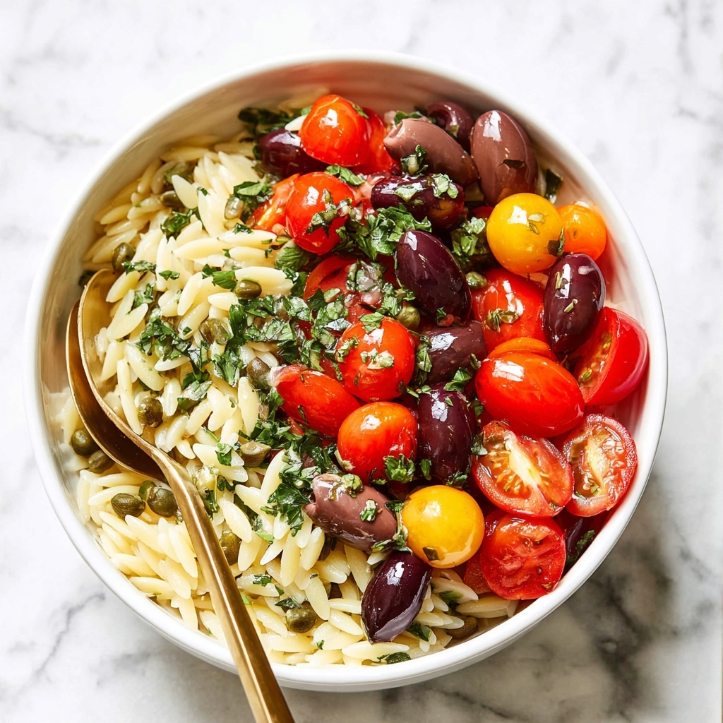 Orzo Pasta Salad with Cherry Tomatoes, Artichokes, Olives, and Chicken Recipe - Recipe Image