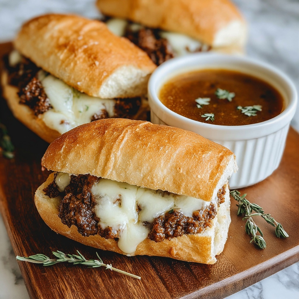 Ground Beef French Dip Sandwiches with Au Jus Recipe - Recipe Image