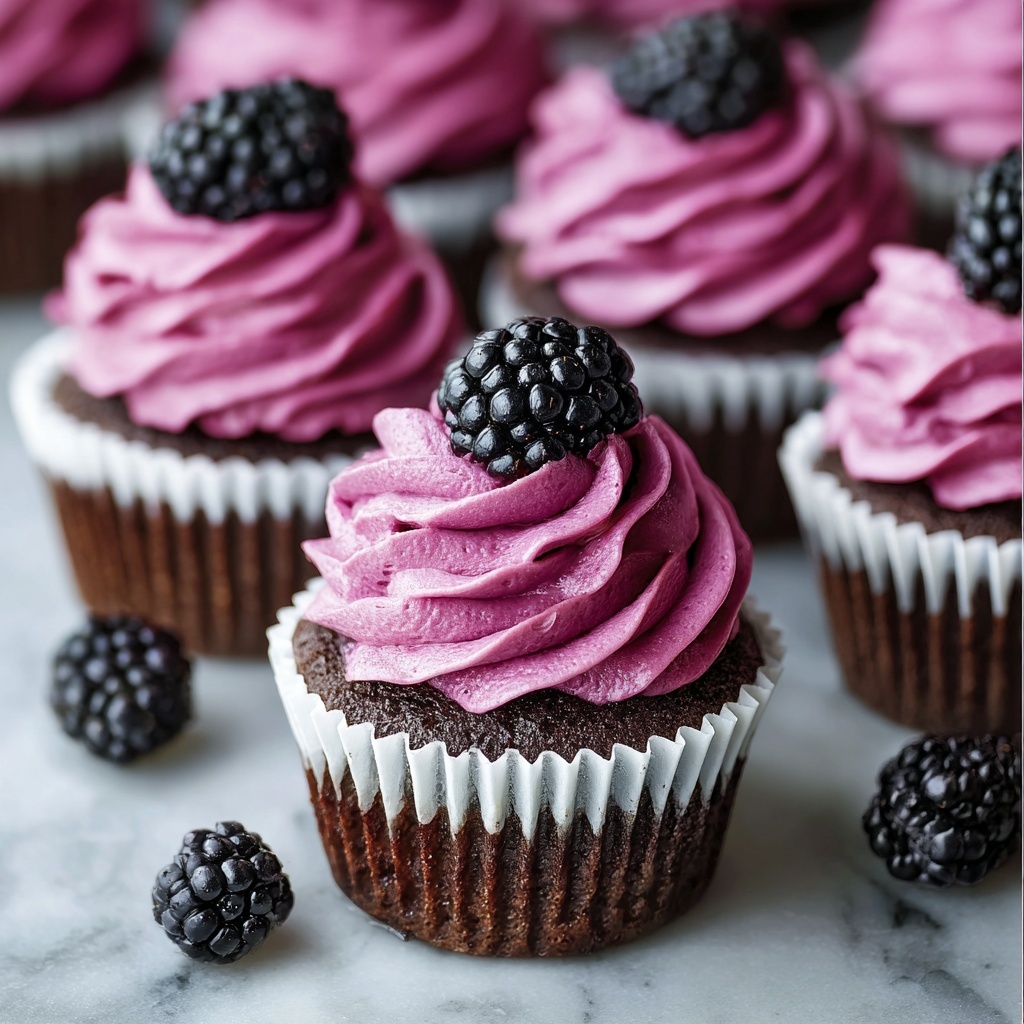 Chocolate Cupcakes with Blackberry Buttercream Recipe - Recipe Image