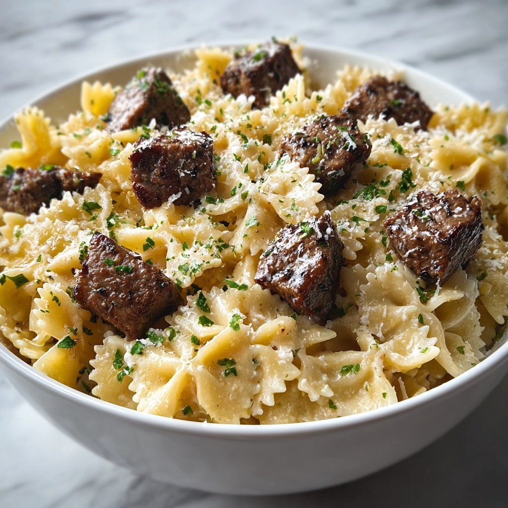 Beef and Bowtie Alfredo Recipe - Recipe Image