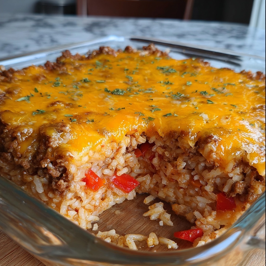 Cheesy Ground Beef Rice Casserole Recipe - Recipe Image