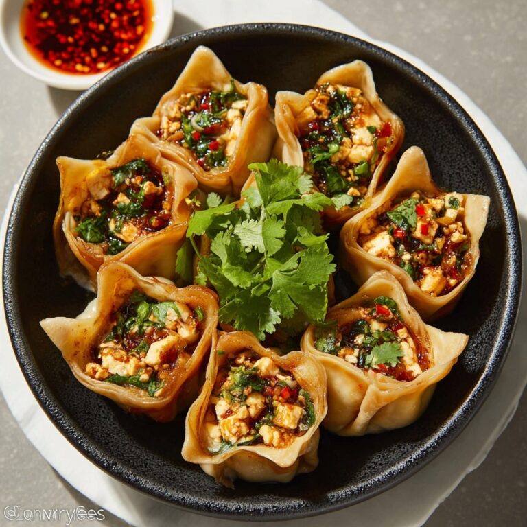 Savory Tofu and Vegetable Wontons with Spicy Dipping Sauce Recipe