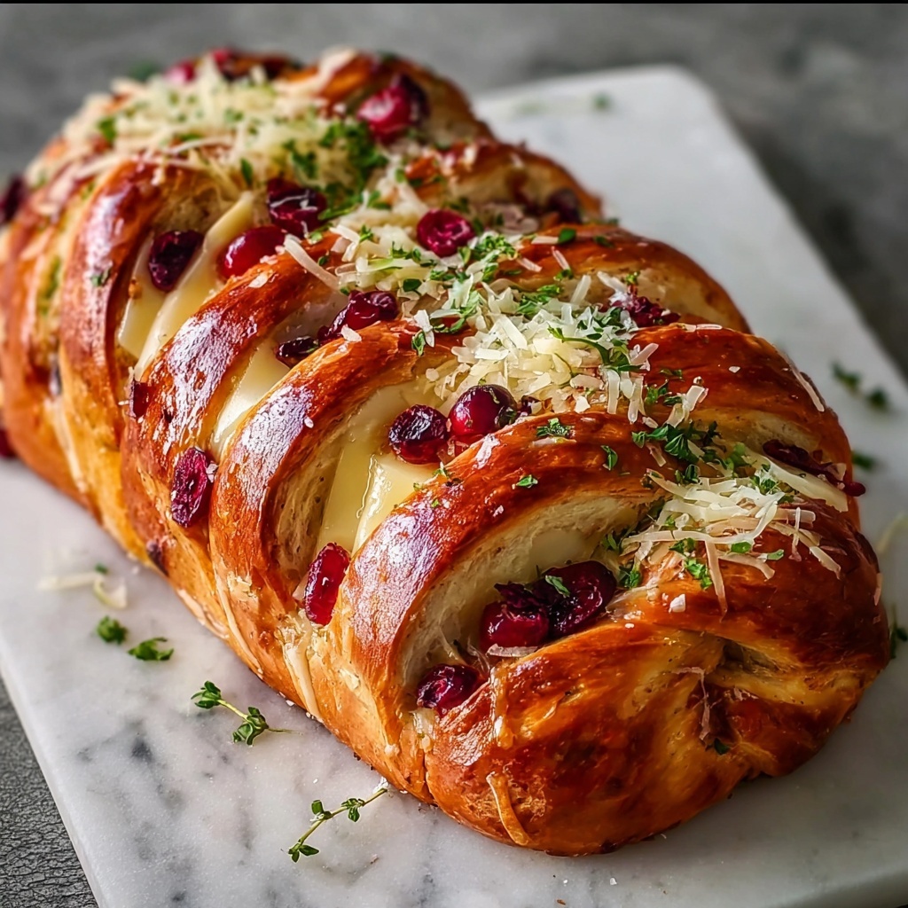 Garlic Herb Sourdough Bread Stuffed with Brie & Cranberry Recipe - Recipe Image