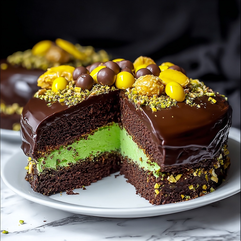 Decadent Dubai Chocolate Cake with Irresistible Pistachio Cream Recipe - Recipe Image