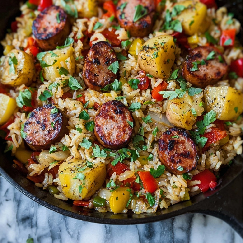 Summer Sausage Skillet with Andouille and Fresh Herb Crema Recipe - Recipe Image