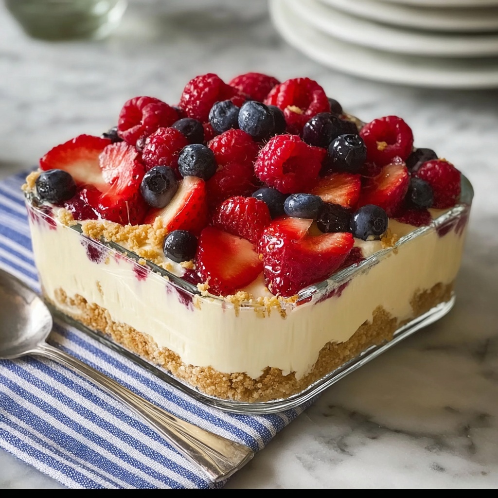No-Bake Cheesecake Flag Cake Recipe - Recipe Image