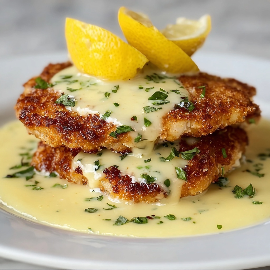 Lemon Pecorino Crusted Chicken with Creamy Lemon Sauce Recipe - Recipe Image