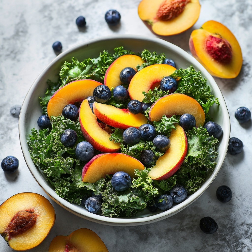 Summer Peach Blueberry Kale Salad Recipe - Recipe Image