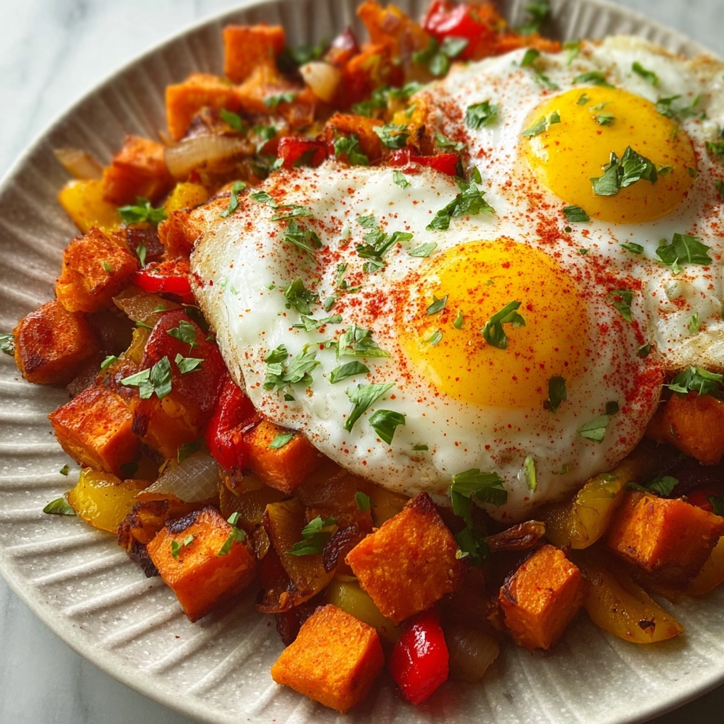 Sweet Potato Hash with Eggs and Bell Peppers Recipe - Recipe Image