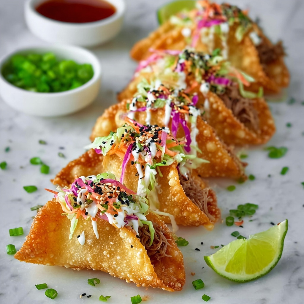 Chicken Wonton Tacos with Asian Slaw Recipe - Recipe Image