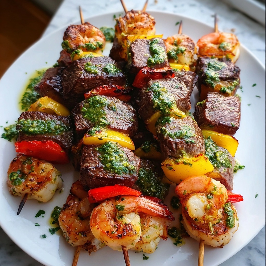 Surf and Turf Kebabs with Chimichurri Sauce Recipe - Recipe Image
