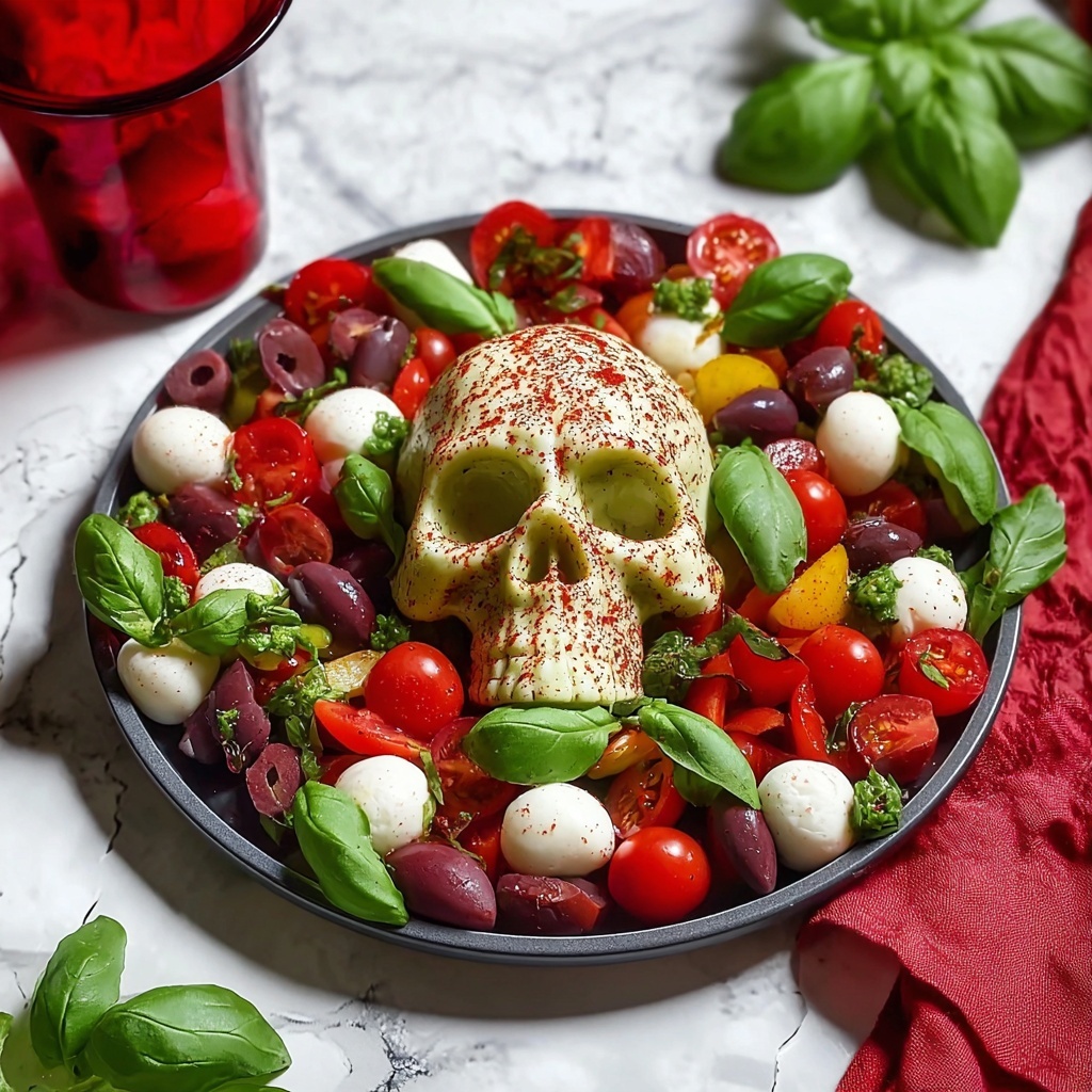 Skull Caprese Salad: A Fun & Healthy Halloween Treat Recipe - Recipe Image