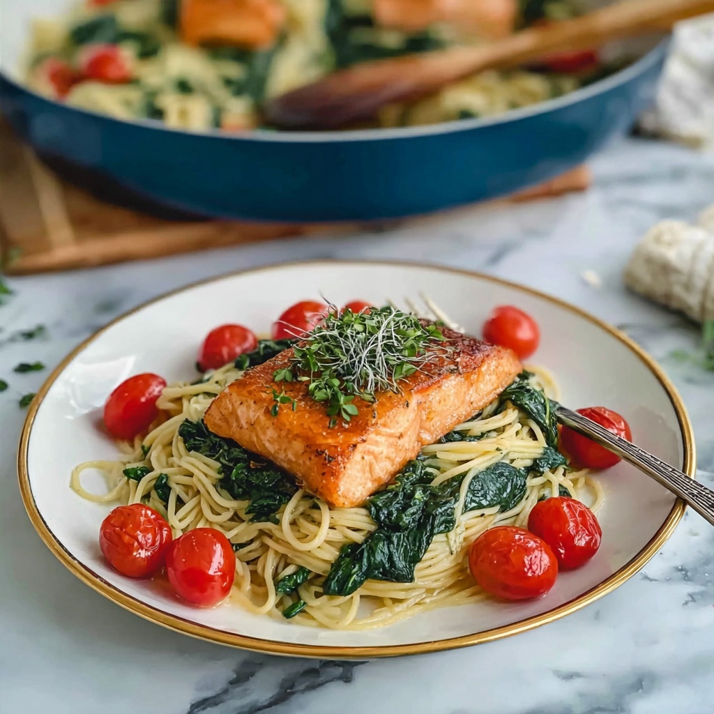 Healthy Creamy Tuscan Salmon Pasta Recipe - Recipe Image