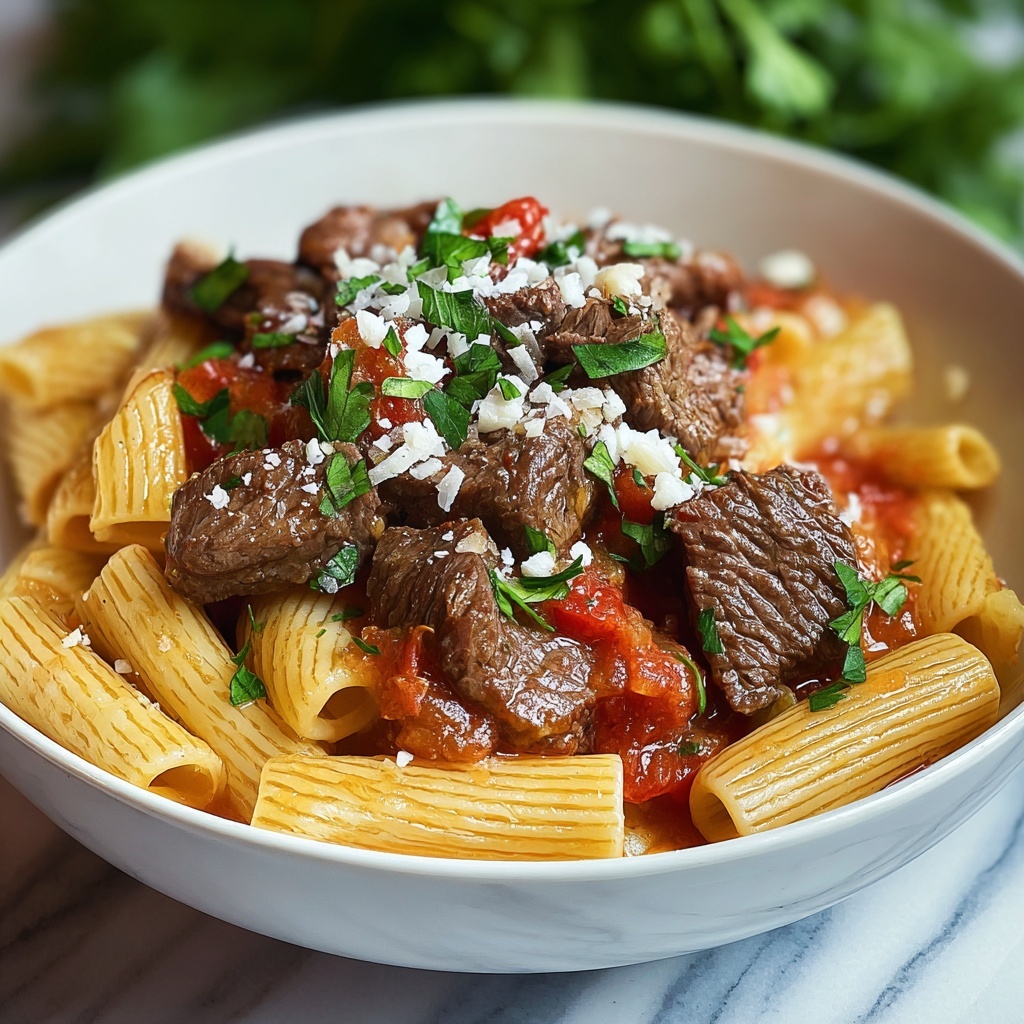 Garlic Beef Pasta Recipe - Recipe Image