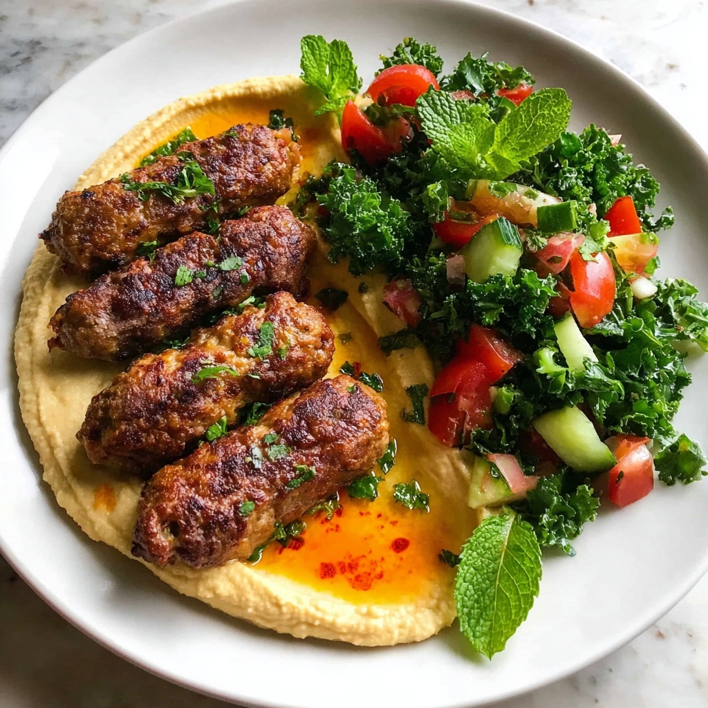 Beef Kefta with Hummus and Tomato Cucumber Salad Recipe - Recipe Image