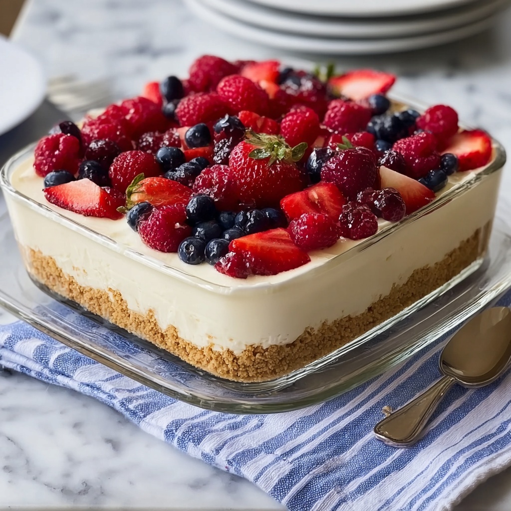 No-Bake Cheesecake Flag Cake Recipe - Recipe Image