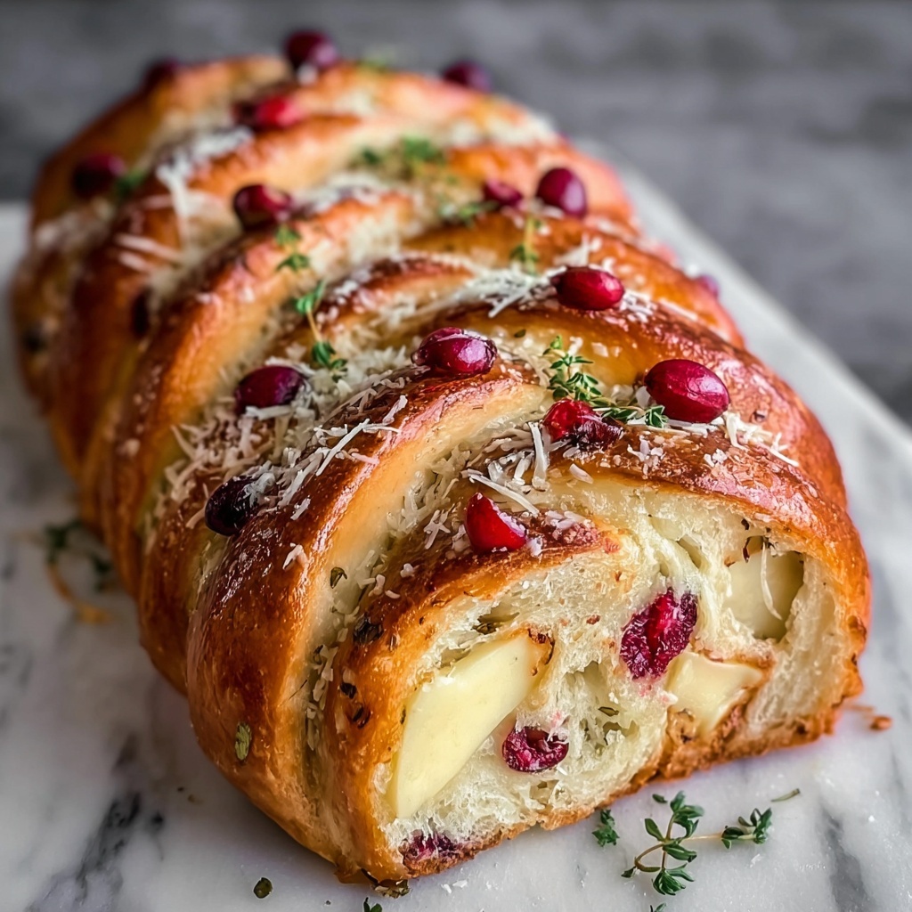 Garlic Herb Sourdough Bread Stuffed with Brie & Cranberry Recipe - Recipe Image