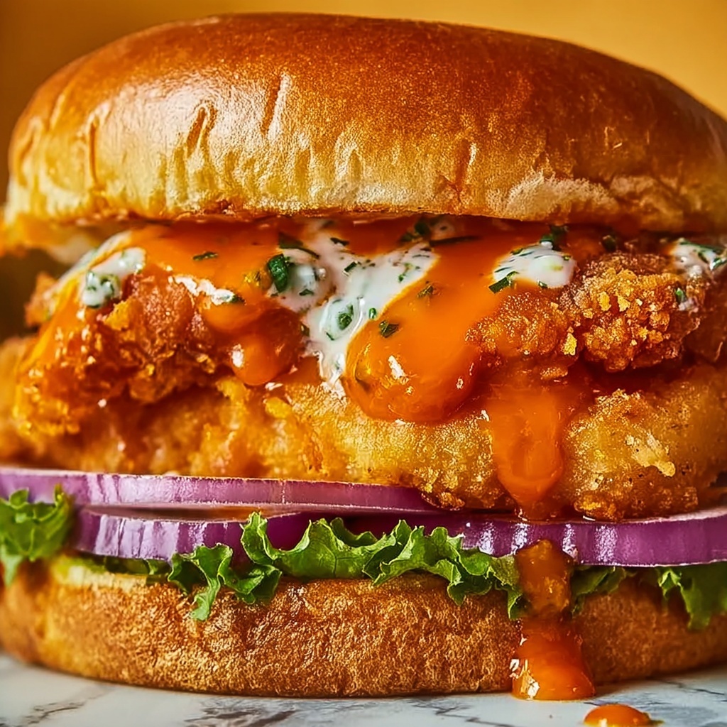 Crispy Buffalo Chicken Sandwich with Zesty Ranch Slaw Recipe - Recipe Image