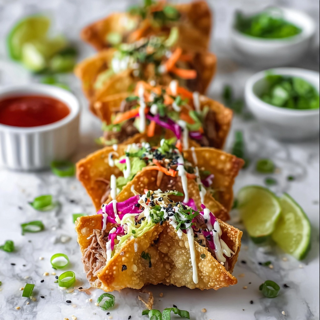 Chicken Wonton Tacos with Asian Slaw Recipe - Recipe Image