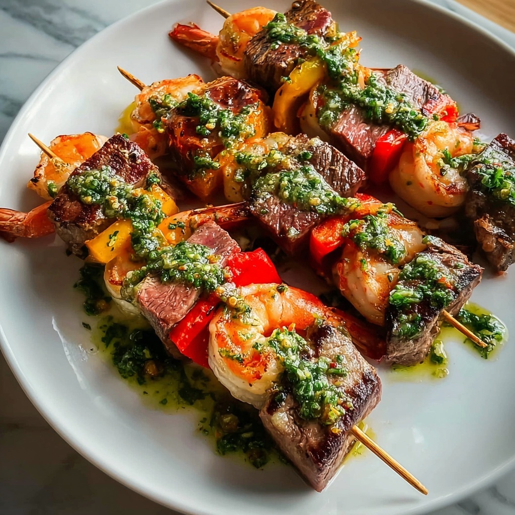 Surf and Turf Kebabs with Chimichurri Sauce Recipe - Recipe Image