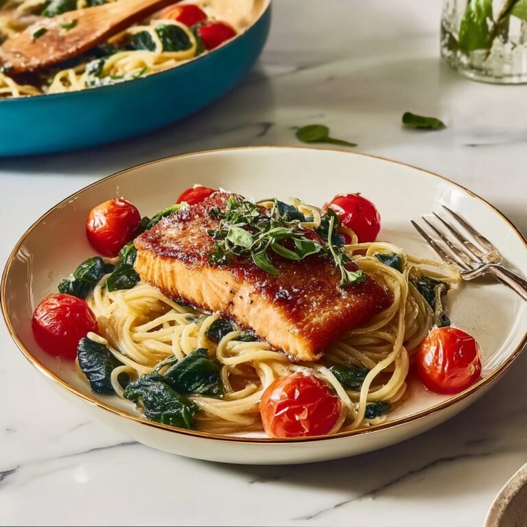 Healthy Creamy Tuscan Salmon Pasta Recipe