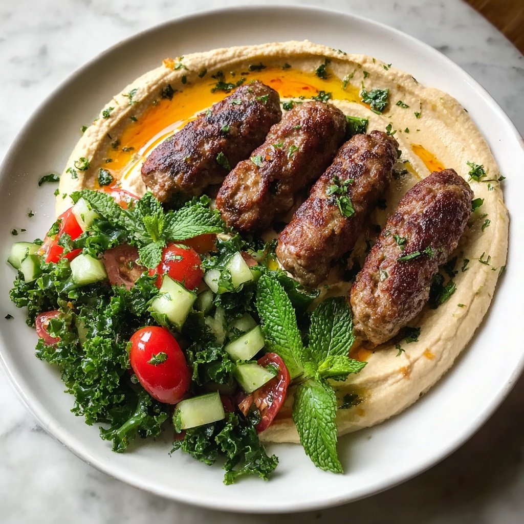 Beef Kefta with Hummus and Tomato Cucumber Salad Recipe - Recipe Image