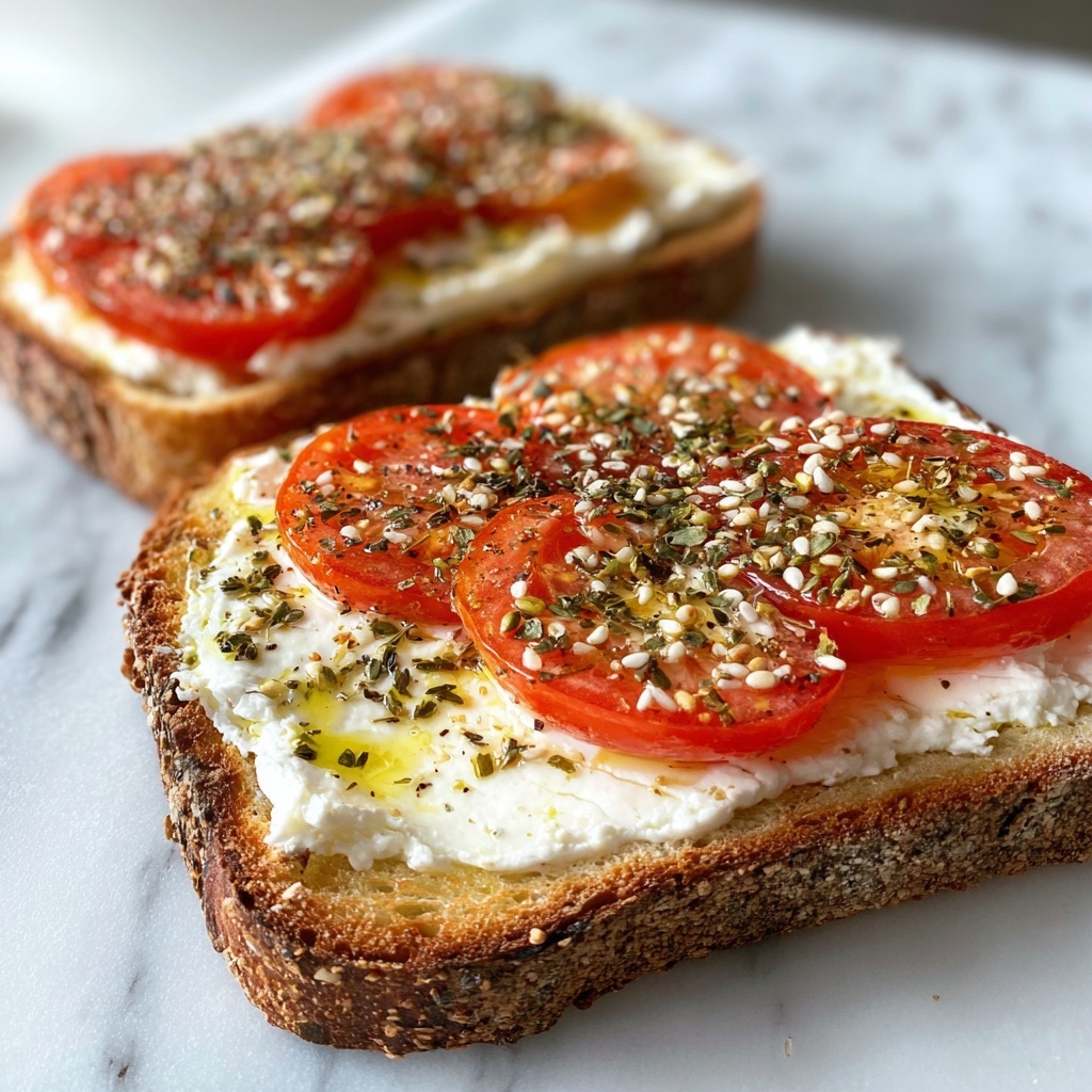 Ricotta & Tomato Toast with Sesame Seeds & Olive Oil Recipe - Recipe Image