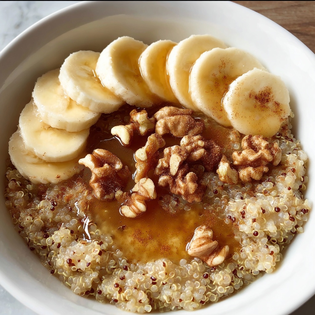 Warm Quinoa Breakfast Bowl with Banana, Walnuts, Honey, and Cinnamon Recipe - Recipe Image