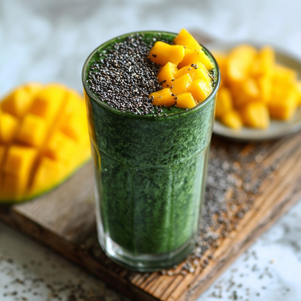 Healthy Tropical Green Detox Smoothie with Spirulina and Mango Recipe - Recipe Image