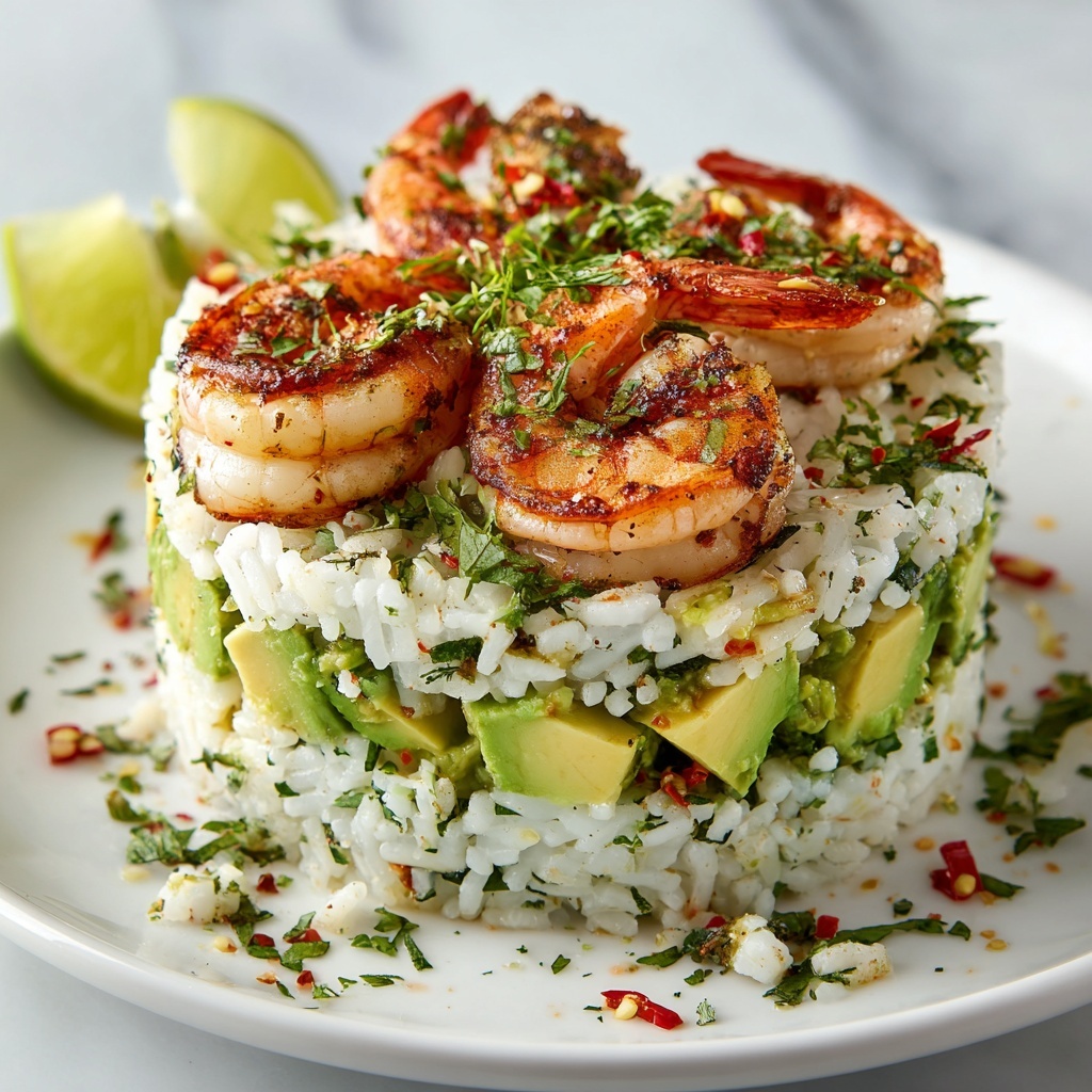 Honey Lime Shrimp & Avocado Rice Stack Recipe - Recipe Image