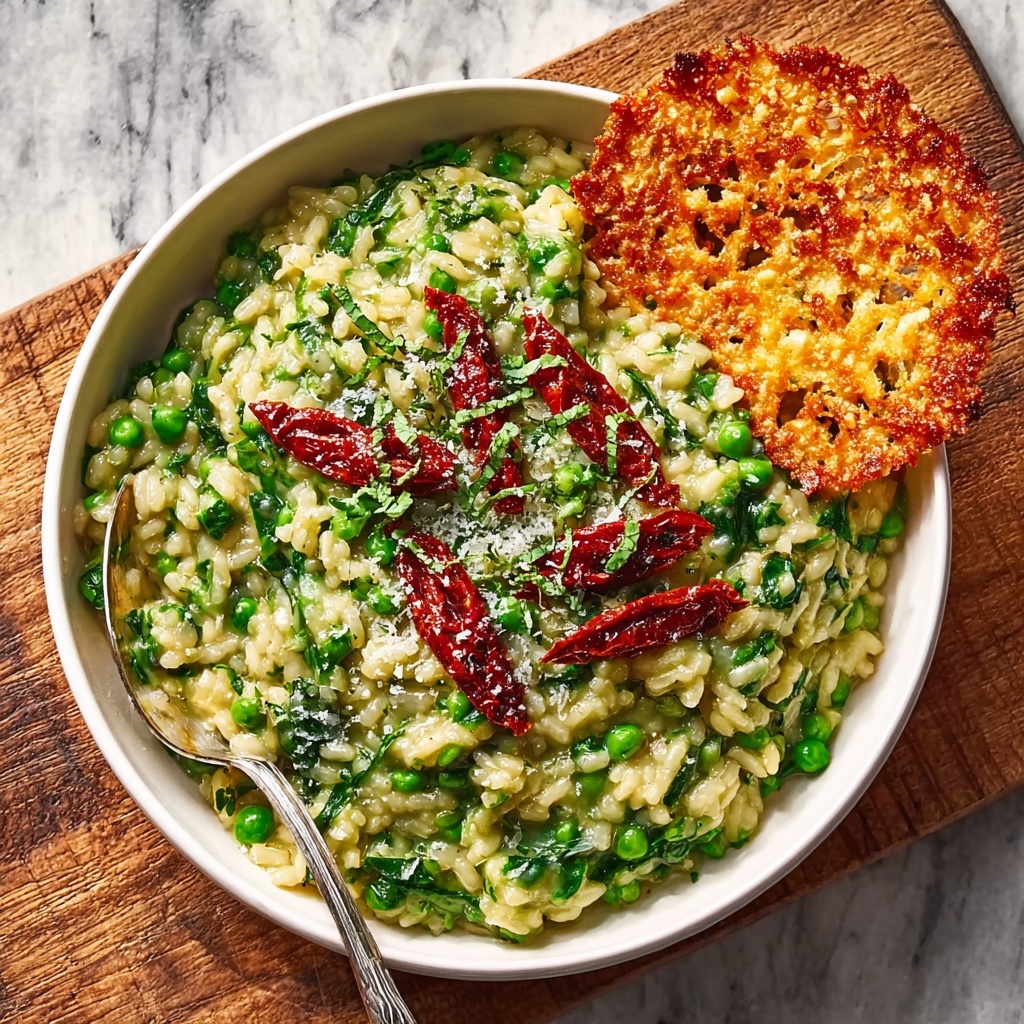 Spinach & Pea Risotto with Parmesan Crisps Recipe - Recipe Image