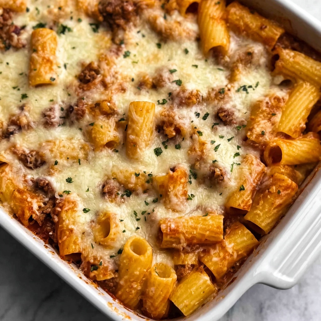 Baked Rigatoni Pasta with Tomato Sauce and Cheeses Recipe - Recipe Image