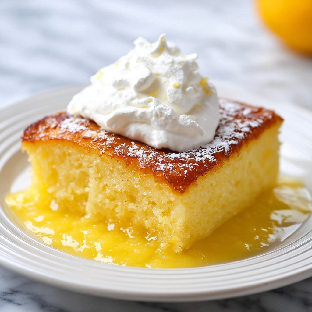 Lemon Pudding Cake with Fresh Whipped Cream and Lemon Slices Recipe - Recipe Image
