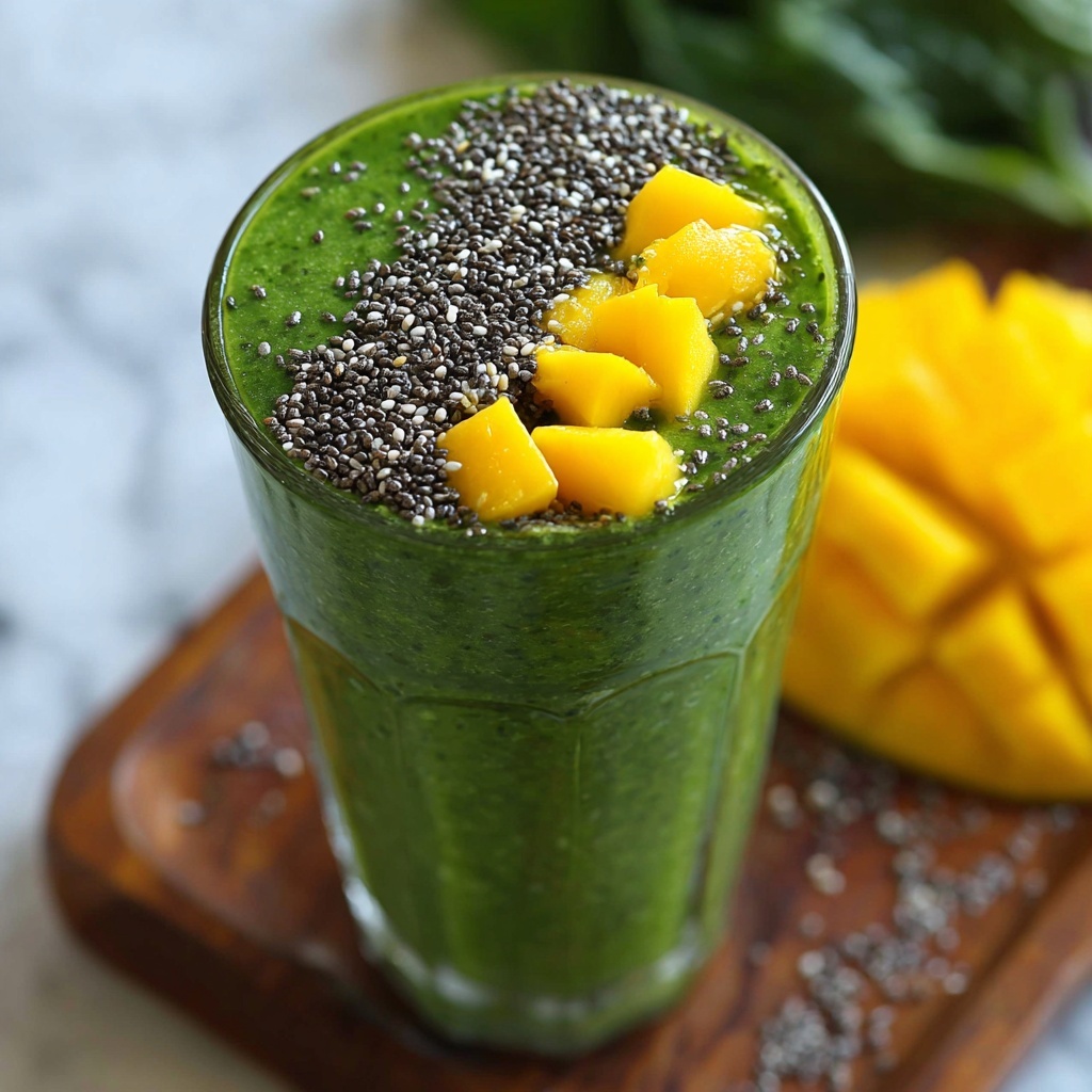 Healthy Tropical Green Detox Smoothie with Spirulina and Mango Recipe - Recipe Image
