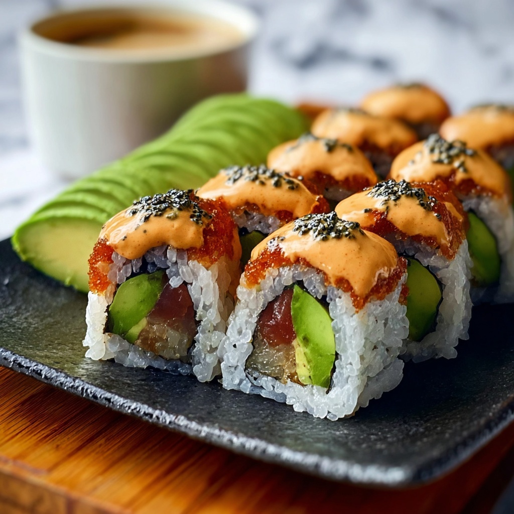 Dynamite Sushi Rolls with Tempura Shrimp, Mango, and Spicy Dynamite Sauce Recipe - Recipe Image