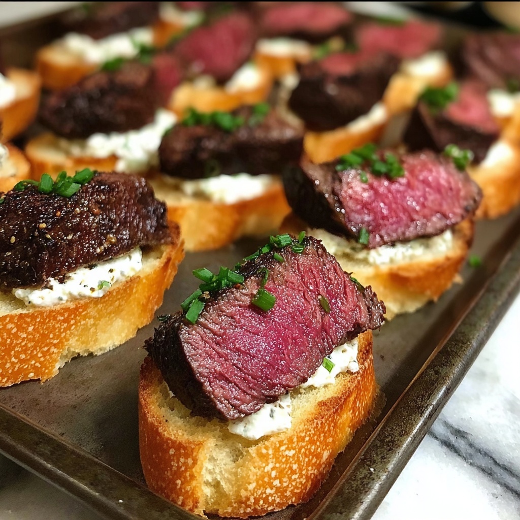 Steak Crostini with Caramelized Onions and Chimichurri Sauce Recipe - Recipe Image