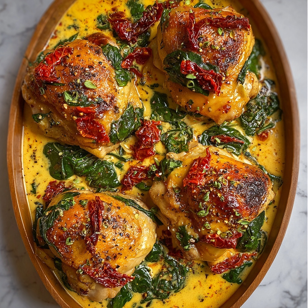 Smothered Baked Chicken with Creamed Spinach and Sun-Dried Tomatoes Recipe - Recipe Image