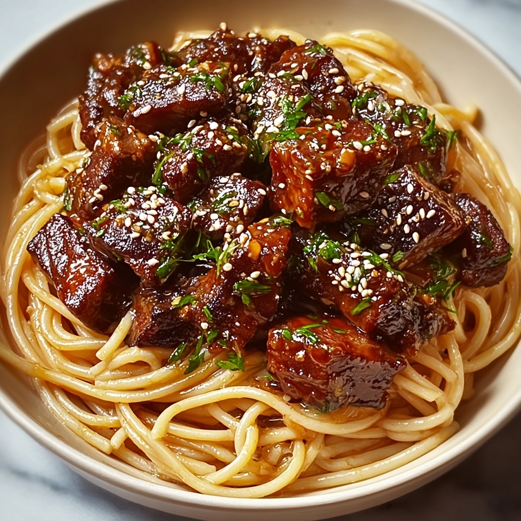 Sweet and Spicy Garlic Steak Pasta Recipe - Recipe Image