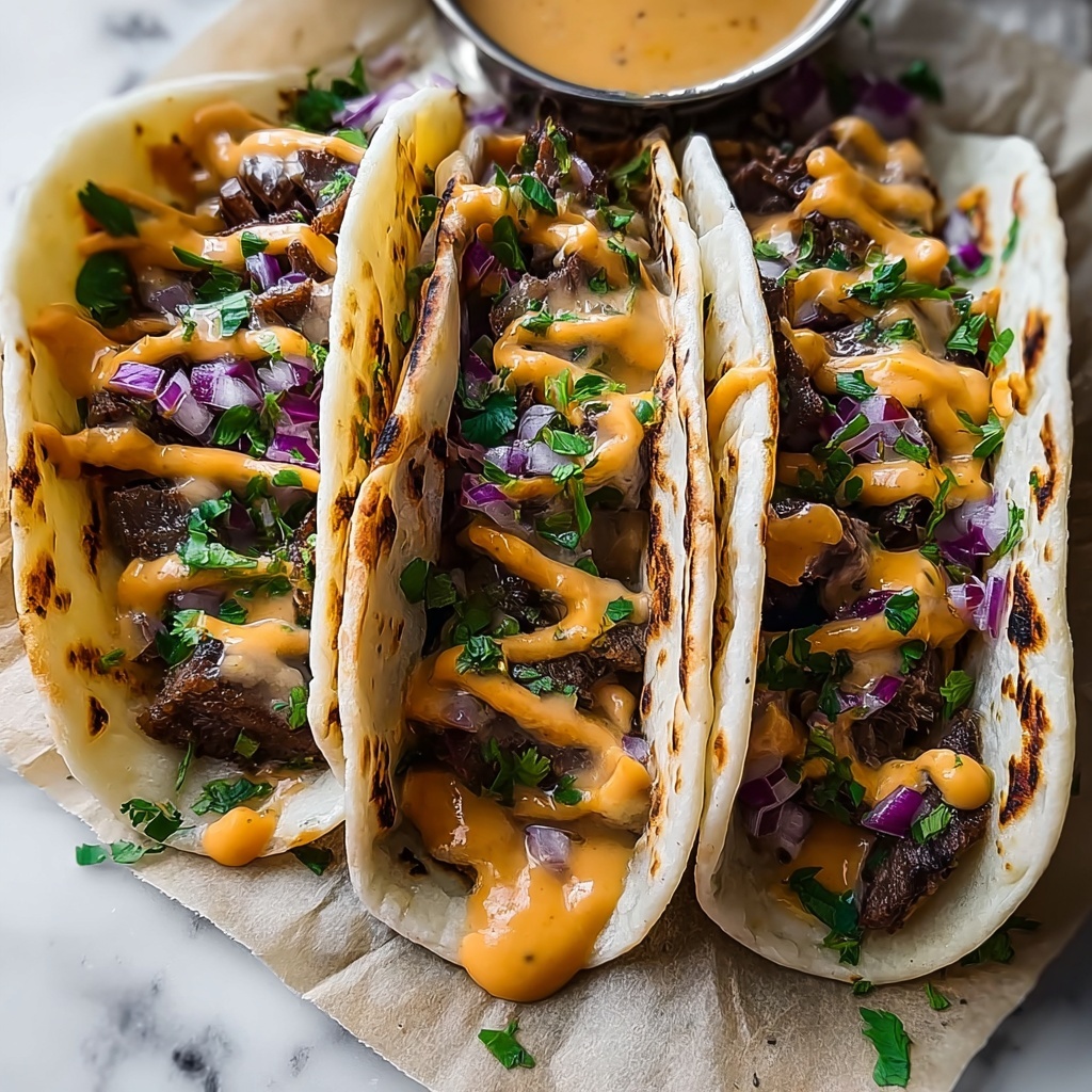 Garlic Butter Honey BBQ Beef Tacos Recipe - Recipe Image