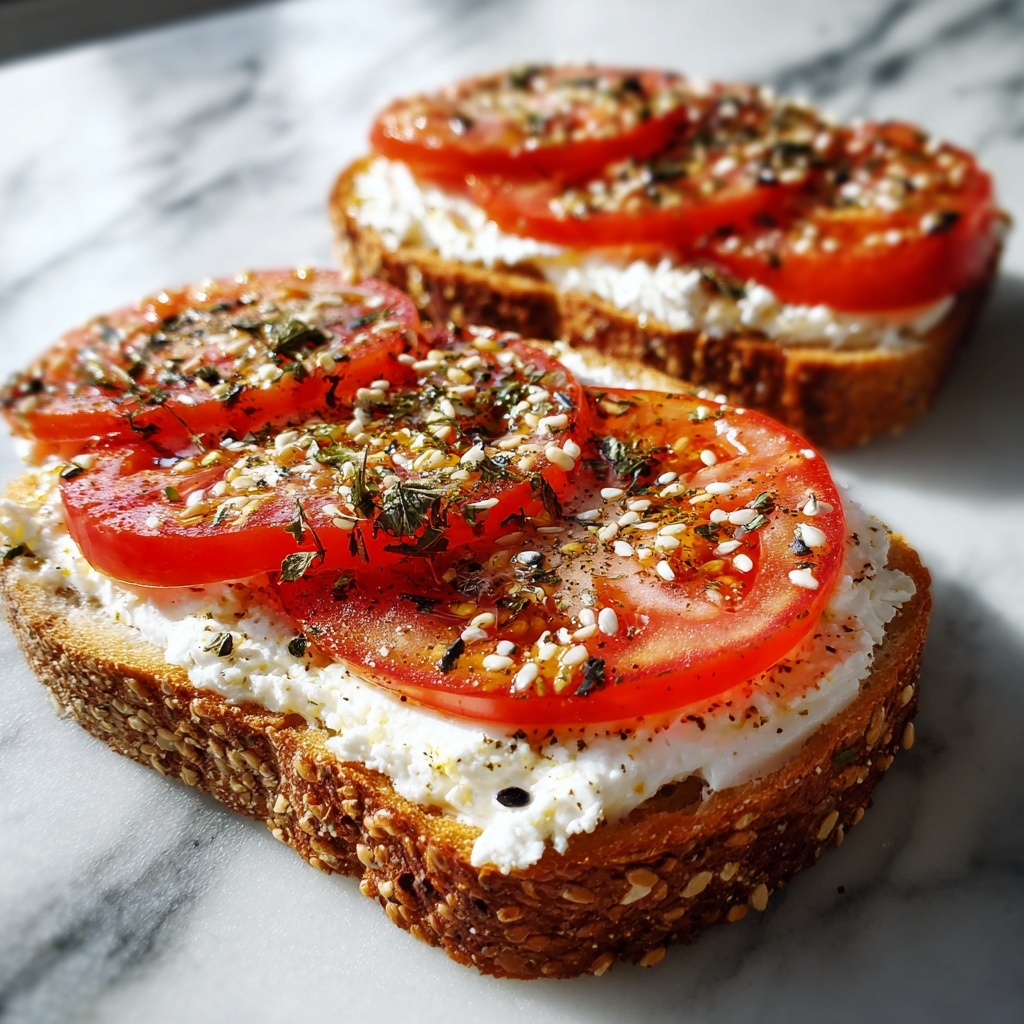 Ricotta & Tomato Toast with Sesame Seeds & Olive Oil Recipe - Recipe Image