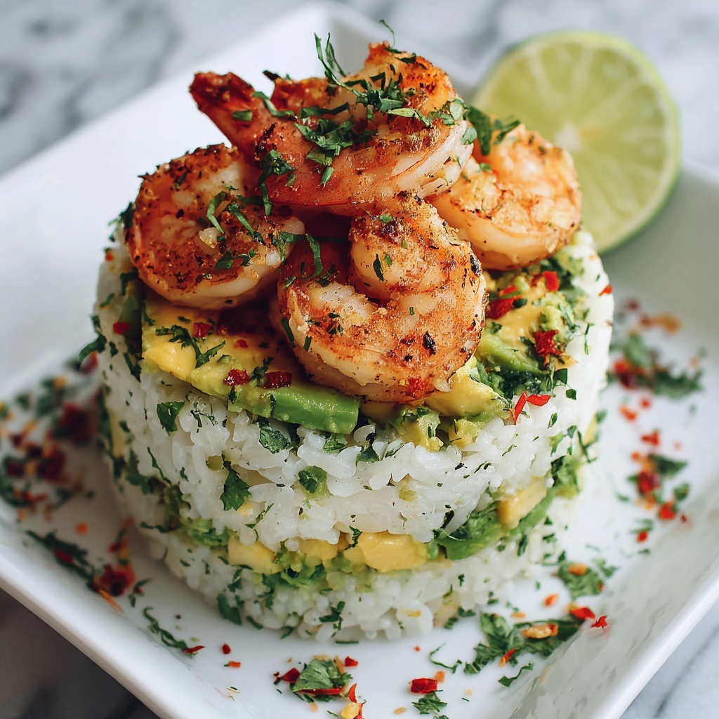 Honey Lime Shrimp & Avocado Rice Stack Recipe - Recipe Image